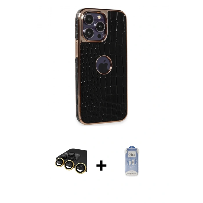 MARSİLYAN™- iPhone 14 Pro Kılıf Ufuk Form Prime - Siyah Joko Magic 5D Cam + Raze Metal Kamera Lens - GD