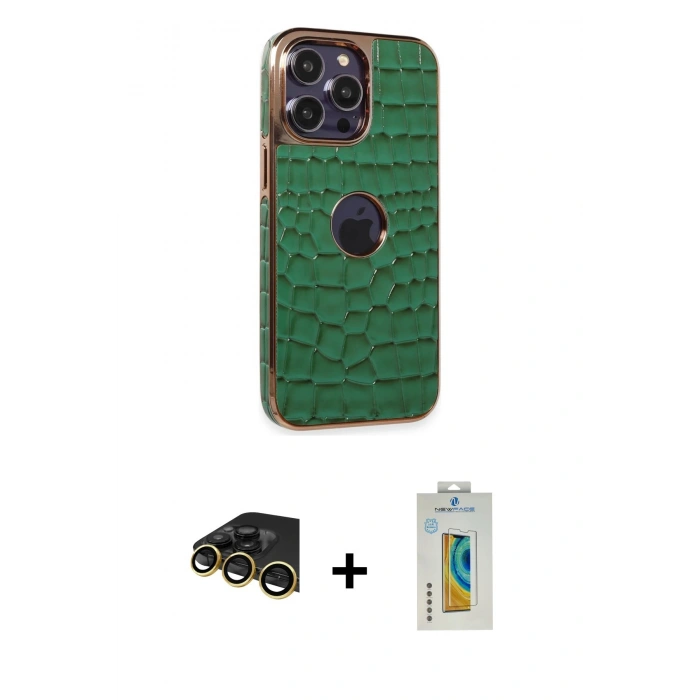 MARSİLYAN™- iPhone 14 Pro Kılıf Ufuk Form Prime - Siyah Polymer Nano Ekran Koruyucu + Raze Metal Kamera Lens - GD