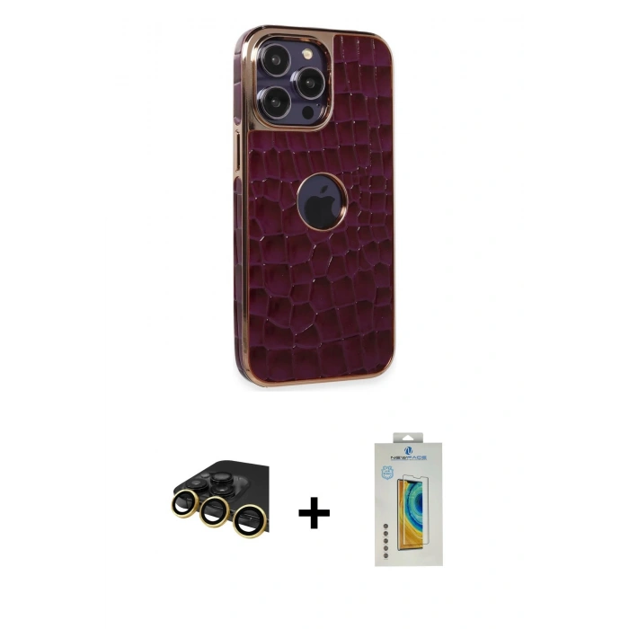 MARSİLYAN™- iPhone 14 Pro Kılıf Ufuk Form Prime - Siyah Polymer Nano Ekran Koruyucu + Raze Metal Kamera Lens - GD