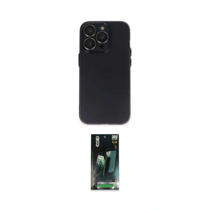 MARSİLYAN™- iPhone 14 Pro Kılıf Ufuk Minimal Özel Seri - Siyah 360 Mat Full Body Arka Koruyucu