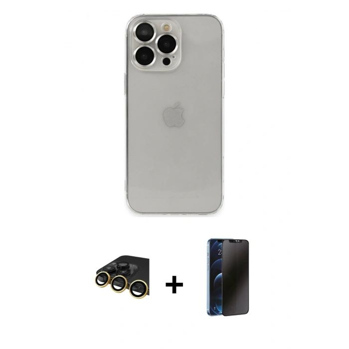 MARSİLYAN™- iPhone 14 Pro Kılıf Ufuk Minimal Özel Seri - Siyah 3D Antistatik Hayalet Cam Ekran Koruyucu + Raze Metal Kamera Lens - GD