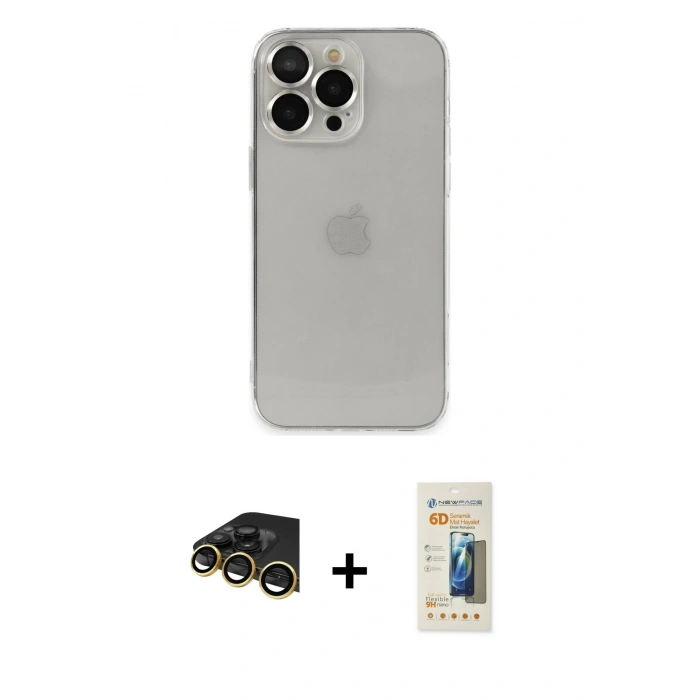 MARSİLYAN™- iPhone 14 Pro Kılıf Ufuk Minimal Özel Seri - Siyah 6D Mat Seramik Hayalet Nano Ekran Koruyucu + Raze Metal Kamera Lens - GD