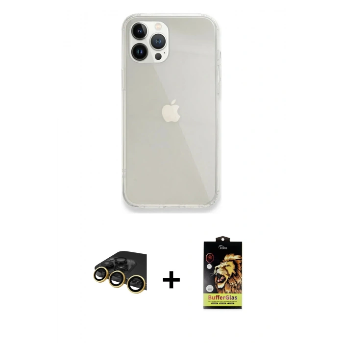 MARSİLYAN™- iPhone 14 Pro Kılıf Vadi Asil Prime - Siyah Buffer Cam Ekran Koruyucu + Raze Metal Kamera Lens - GD