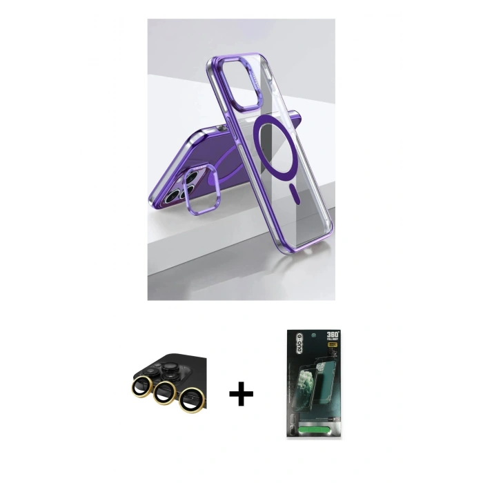 MARSİLYAN™- iPhone 14 Pro Kılıf Vadi Çizgi Özel Seri - Siyah 360 Mat Full Body Arka Koruyucu + Raze Metal Kamera Lens - GD