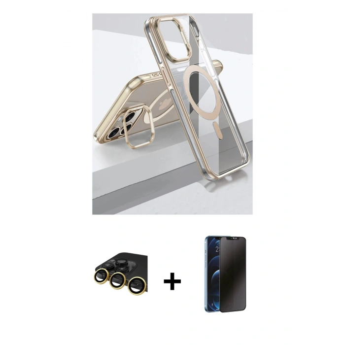 MARSİLYAN™- iPhone 14 Pro Kılıf Vadi Çizgi Özel Seri - Siyah 3D Antistatik Hayalet Cam Ekran Koruyucu + Raze Metal Kamera Lens - GD