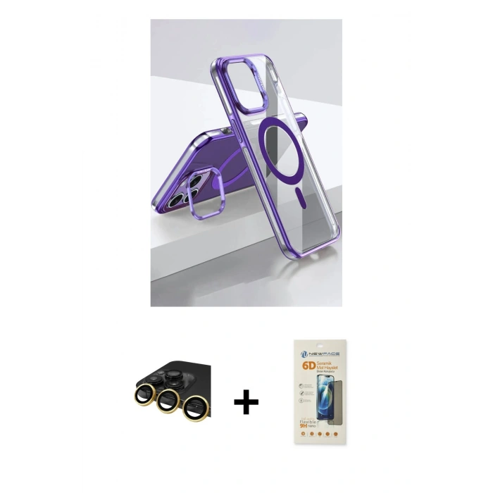 MARSİLYAN™- iPhone 14 Pro Kılıf Vadi Çizgi Özel Seri - Siyah 6D Mat Seramik Hayalet Nano Ekran Koruyucu + Raze Metal Kamera Lens - GD