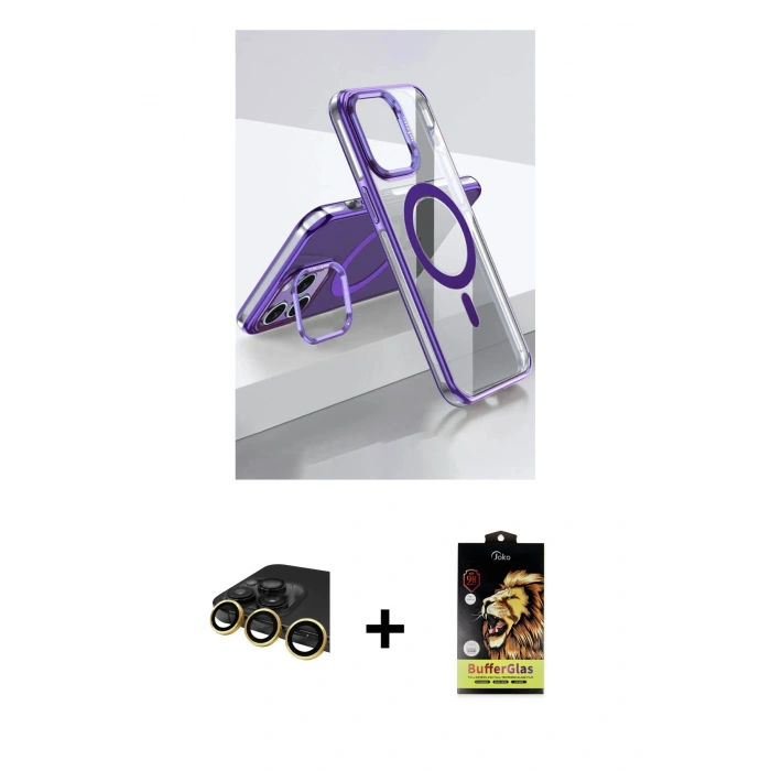 MARSİLYAN™- iPhone 14 Pro Kılıf Vadi Çizgi Özel Seri - Siyah Buffer Cam Ekran Koruyucu + Raze Metal Kamera Lens - GD