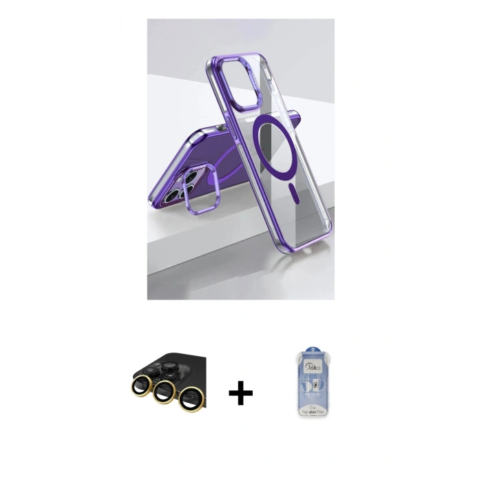 MARSİLYAN™- iPhone 14 Pro Kılıf Vadi Çizgi Özel Seri - Siyah Joko Magic 5D Cam + Gold Raze Metal Kamera Lens