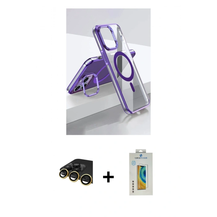 MARSİLYAN™- iPhone 14 Pro Kılıf Vadi Çizgi Özel Seri - Siyah Polymer Nano Ekran Koruyucu + Raze Metal Kamera Lens - GD