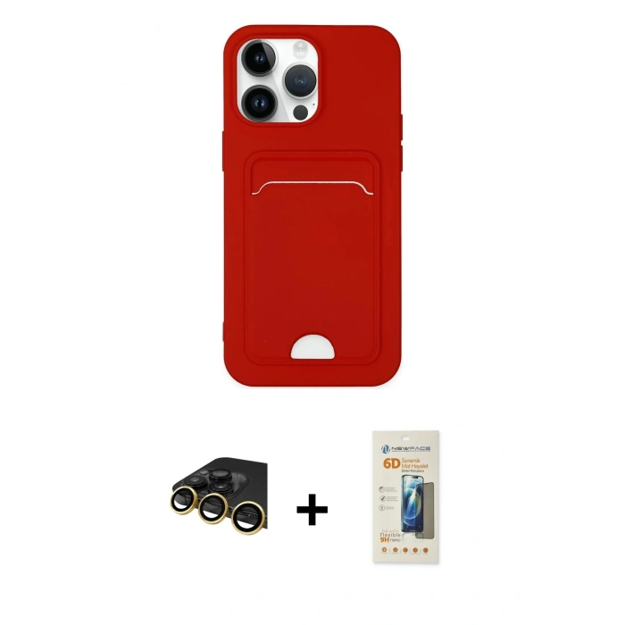 MARSİLYAN™- iPhone 14 Pro Kılıf Vadi Çizgi Prime - Siyah 6D Mat Seramik Hayalet Nano Ekran Koruyucu + Raze Metal Kamera Lens - GD