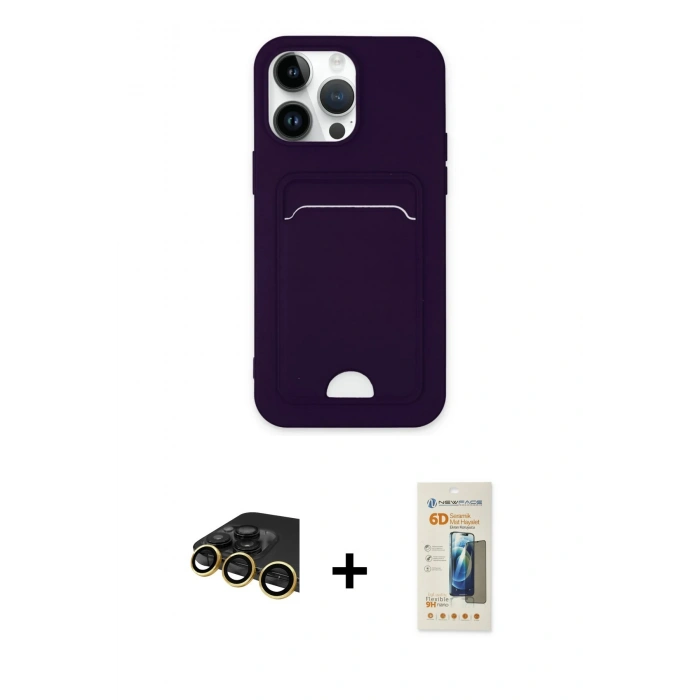 MARSİLYAN™- iPhone 14 Pro Kılıf Vadi Çizgi Prime - Siyah 6D Mat Seramik Hayalet Nano Ekran Koruyucu + Raze Metal Kamera Lens - GD