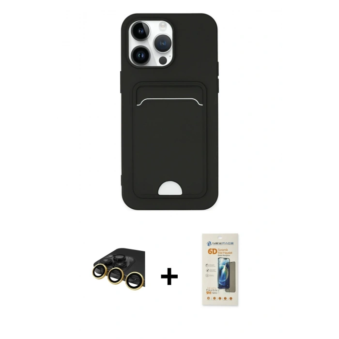 MARSİLYAN™- iPhone 14 Pro Kılıf Vadi Çizgi Prime - Siyah 6D Mat Seramik Hayalet Nano Ekran Koruyucu + Raze Metal Kamera Lens - GD
