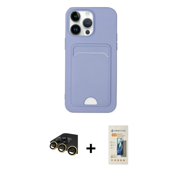 MARSİLYAN™- iPhone 14 Pro Kılıf Vadi Çizgi Prime - Siyah 6D Mat Seramik Hayalet Nano Ekran Koruyucu + Raze Metal Kamera Lens - GD