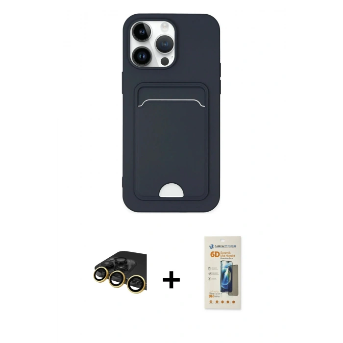 MARSİLYAN™- iPhone 14 Pro Kılıf Vadi Çizgi Prime - Siyah 6D Mat Seramik Hayalet Nano Ekran Koruyucu + Raze Metal Kamera Lens - GD