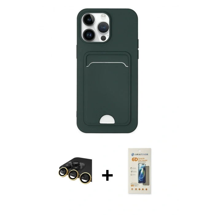 MARSİLYAN™- iPhone 14 Pro Kılıf Vadi Çizgi Prime - Siyah 6D Mat Seramik Hayalet Nano Ekran Koruyucu + Raze Metal Kamera Lens - GD
