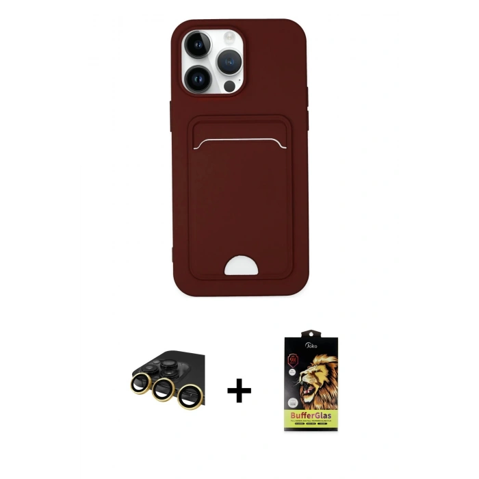 MARSİLYAN™- iPhone 14 Pro Kılıf Vadi Çizgi Prime - Siyah Buffer Cam Ekran Koruyucu + Raze Metal Kamera Lens - GD