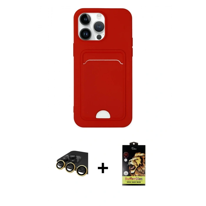 MARSİLYAN™- iPhone 14 Pro Kılıf Vadi Çizgi Prime - Siyah Buffer Cam Ekran Koruyucu + Raze Metal Kamera Lens - GD