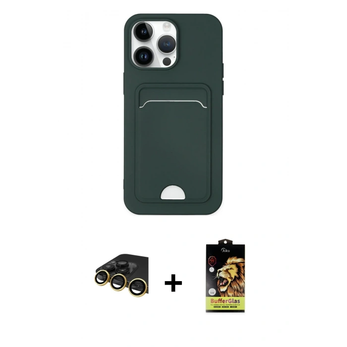 MARSİLYAN™- iPhone 14 Pro Kılıf Vadi Çizgi Prime - Siyah Buffer Cam Ekran Koruyucu + Raze Metal Kamera Lens - GD