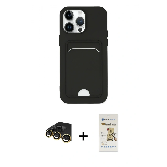 MARSİLYAN™- iPhone 14 Pro Kılıf Vadi Çizgi Prime - Siyah Mat Seramik Nano Ekran Koruyucu + Raze Metal Kamera Lens - GD