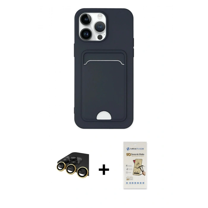 MARSİLYAN™- iPhone 14 Pro Kılıf Vadi Çizgi Prime - Siyah Mat Seramik Nano Ekran Koruyucu + Raze Metal Kamera Lens - GD