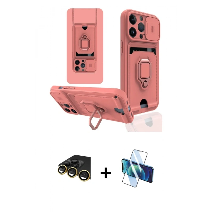 MARSİLYAN™- iPhone 14 Pro Kılıf Vadi Form Prime - Siyah 3D Antistatik Cam Ekran Koruyucu + Raze Metal Kamera Lens - GD