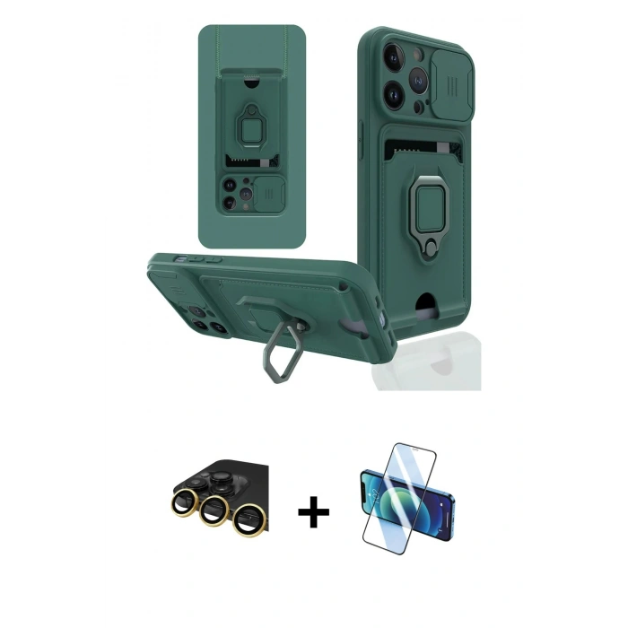 MARSİLYAN™- iPhone 14 Pro Kılıf Vadi Form Prime - Siyah 3D Antistatik Cam Ekran Koruyucu + Raze Metal Kamera Lens - GD