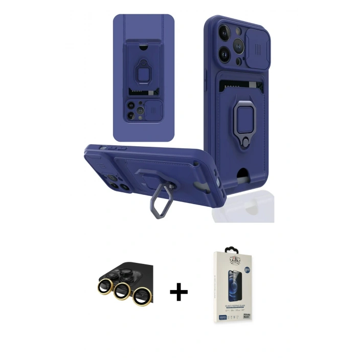 MARSİLYAN™- iPhone 14 Pro Kılıf Vadi Form Prime - Siyah Bilvis Hayalet Cam Ekran Koruyucu + Raze Metal Kamera Lens - GD