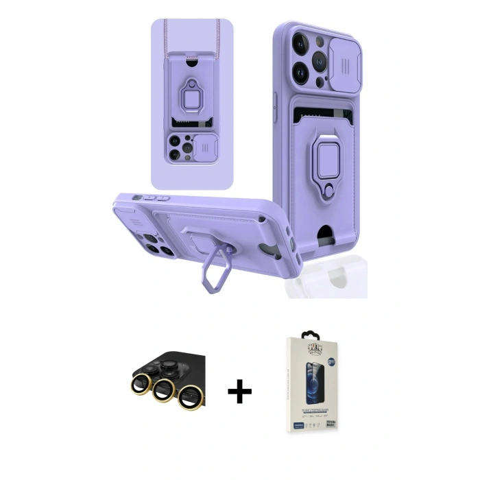 MARSİLYAN™- iPhone 14 Pro Kılıf Vadi Form Prime - Siyah Bilvis Hayalet Cam Ekran Koruyucu + Raze Metal Kamera Lens - GD