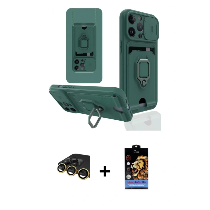 MARSİLYAN™- iPhone 14 Pro Kılıf Vadi Form Prime - Siyah Buffer Hayalet Cam Ekran Koruyucu + Raze Metal Kamera Lens - GD