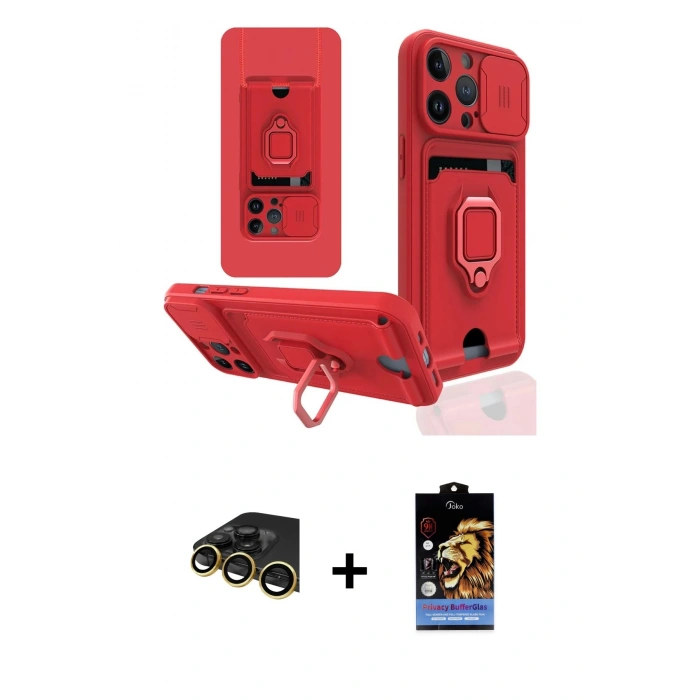 MARSİLYAN™- iPhone 14 Pro Kılıf Vadi Form Prime - Siyah Buffer Hayalet Cam Ekran Koruyucu + Raze Metal Kamera Lens - GD