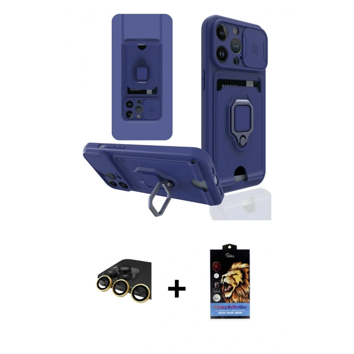 MARSİLYAN™- iPhone 14 Pro Kılıf Vadi Form Prime - Siyah Buffer Hayalet Cam Ekran Koruyucu + Raze Metal Kamera Lens - GD