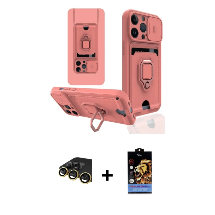 MARSİLYAN™- iPhone 14 Pro Kılıf Vadi Form Prime - Siyah Buffer Hayalet Cam Ekran Koruyucu + Raze Metal Kamera Lens - GD