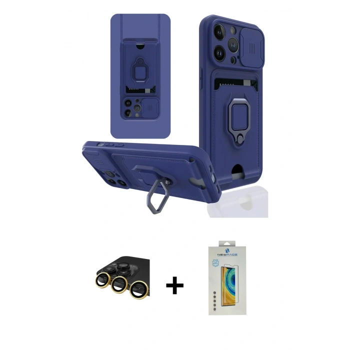 MARSİLYAN™- iPhone 14 Pro Kılıf Vadi Form Prime - Siyah Polymer Nano Ekran Koruyucu + Raze Metal Kamera Lens - GD