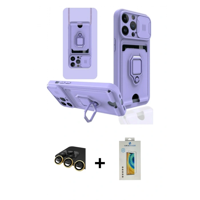MARSİLYAN™- iPhone 14 Pro Kılıf Vadi Form Prime - Siyah Polymer Nano Ekran Koruyucu + Raze Metal Kamera Lens - GD