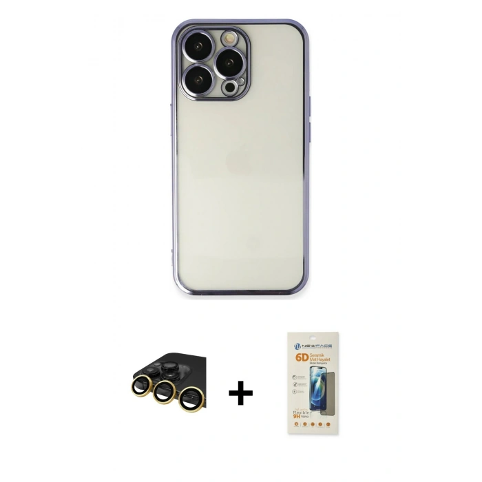 MARSİLYAN™- iPhone 14 Pro Kılıf Vadi Minimal - Siyah 6D Mat Seramik Hayalet Nano Ekran Koruyucu + Raze Metal Kamera Lens - GD