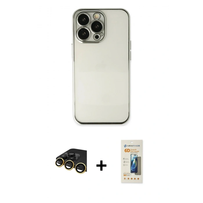 MARSİLYAN™- iPhone 14 Pro Kılıf Vadi Minimal - Siyah 6D Mat Seramik Hayalet Nano Ekran Koruyucu + Raze Metal Kamera Lens - GD