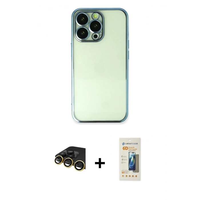 MARSİLYAN™- iPhone 14 Pro Kılıf Vadi Minimal - Siyah 6D Mat Seramik Hayalet Nano Ekran Koruyucu + Raze Metal Kamera Lens - GD