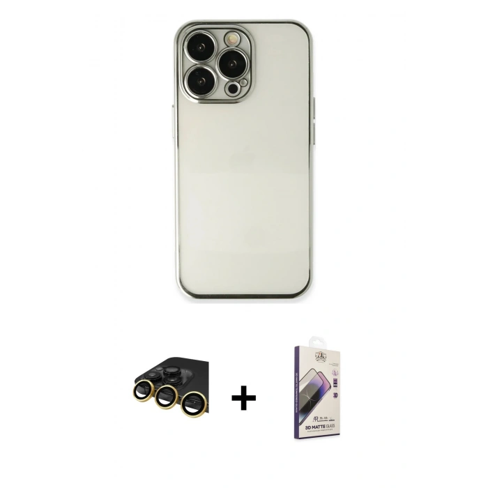 MARSİLYAN™- iPhone 14 Pro Kılıf Vadi Minimal - Siyah Bilvis 3D Mat Cam Ekran Koruyucu + Raze Metal Kamera Lens - GD