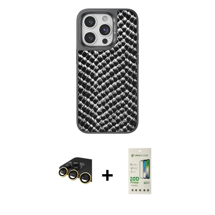 MARSİLYAN™- iPhone 14 Pro Kılıf Vadi Özel Seri - Siyah 20D Premium Cam Ekran Koruyucu + Raze Metal Kamera Lens - GD