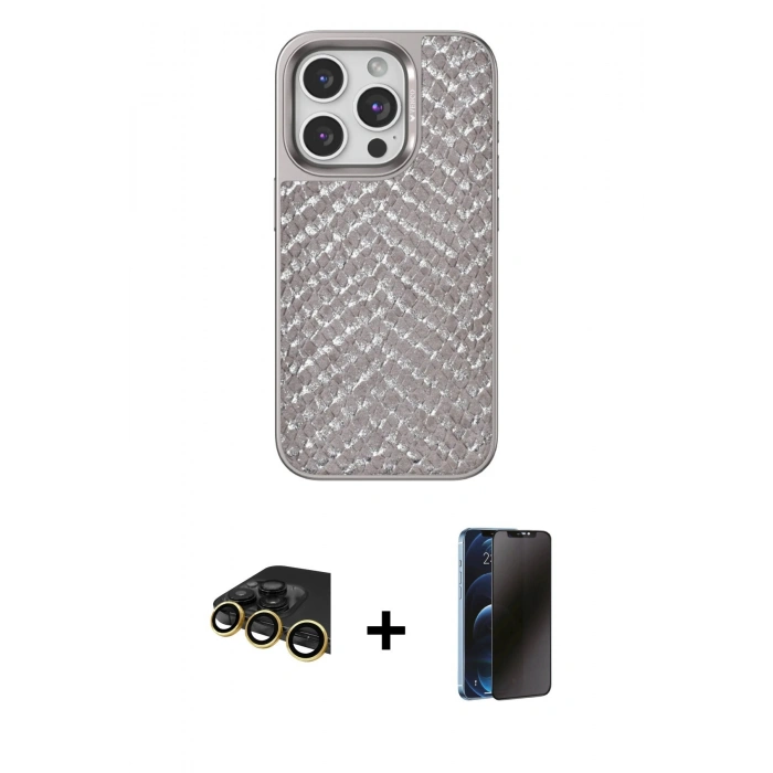 MARSİLYAN™- iPhone 14 Pro Kılıf Vadi Özel Seri - Siyah 3D Antistatik Hayalet Cam Ekran Koruyucu + Raze Metal Kamera Lens - GD