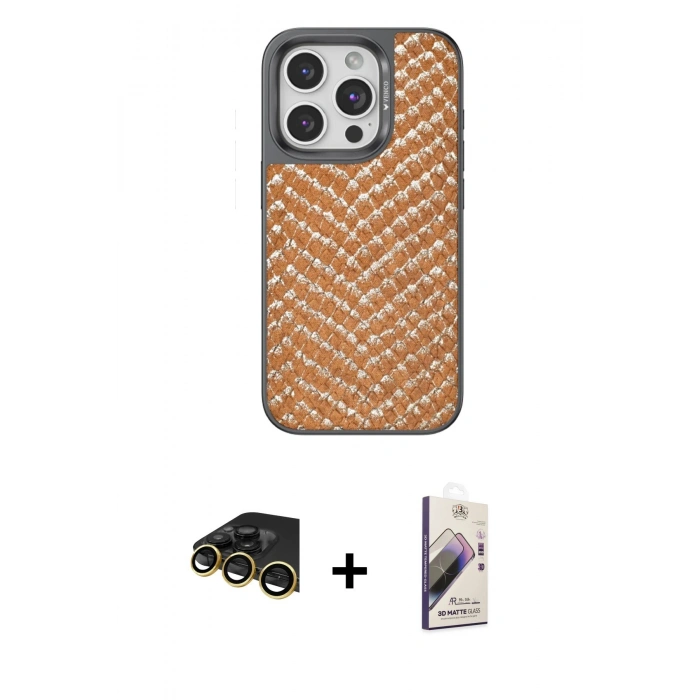 MARSİLYAN™- iPhone 14 Pro Kılıf Vadi Özel Seri - Siyah Bilvis 3D Mat Cam Ekran Koruyucu + Raze Metal Kamera Lens - GD