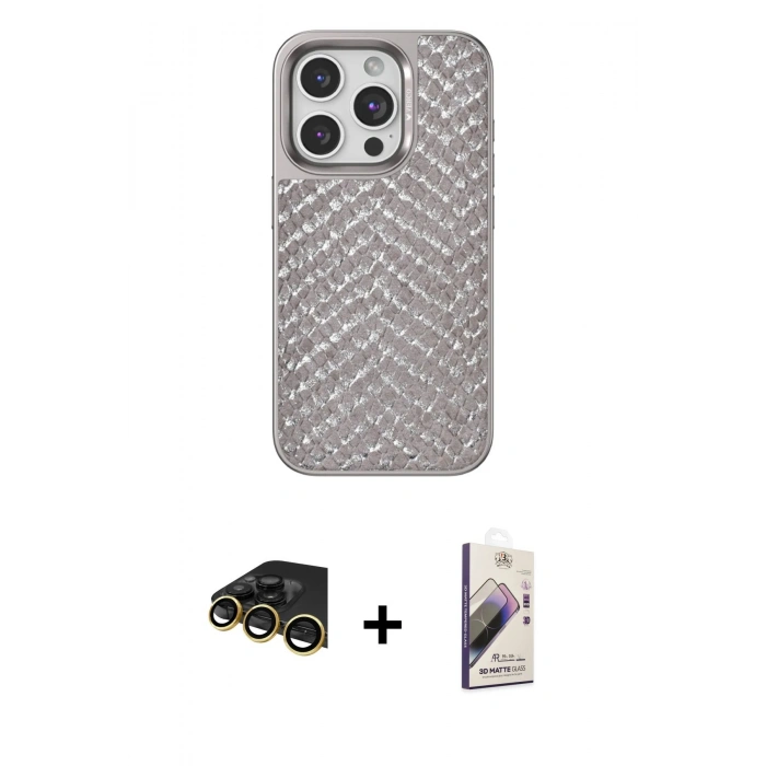 MARSİLYAN™- iPhone 14 Pro Kılıf Vadi Özel Seri - Siyah Bilvis 3D Mat Cam Ekran Koruyucu + Raze Metal Kamera Lens - GD
