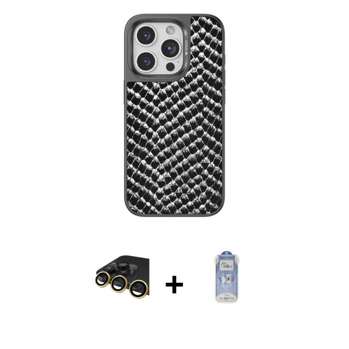 MARSİLYAN™- iPhone 14 Pro Kılıf Vadi Özel Seri - Siyah Joko Magic 5D Cam + Raze Metal Kamera Lens - GD