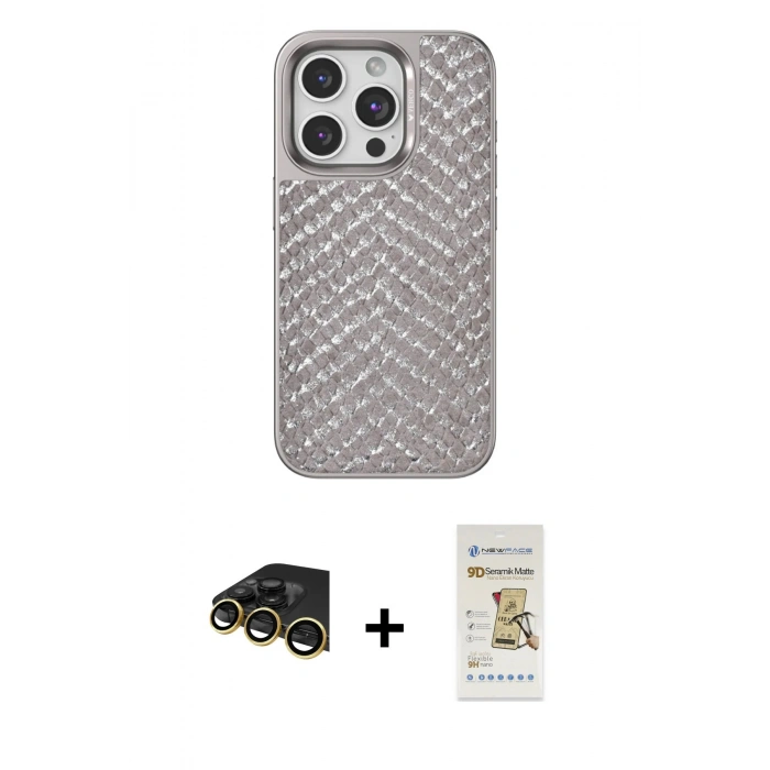 MARSİLYAN™- iPhone 14 Pro Kılıf Vadi Özel Seri - Siyah Mat Seramik Nano Ekran Koruyucu + Raze Metal Kamera Lens - GD