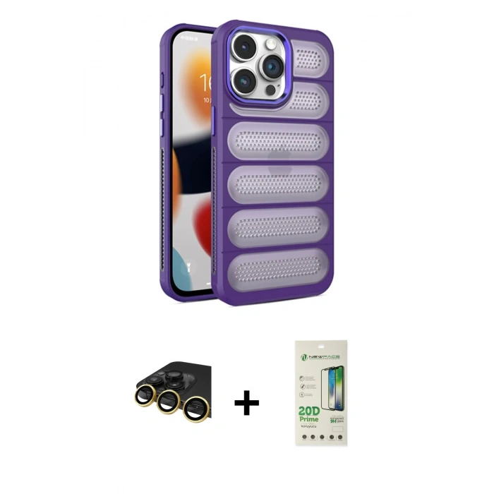 MARSİLYAN™- iPhone 14 Pro Kılıf Yadigar Doku Özel Seri - Siyah 20D Premium Cam Ekran Koruyucu + Raze Metal Kamera Lens - GD