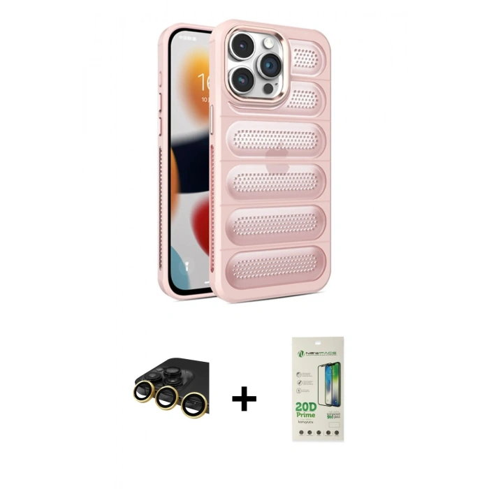 MARSİLYAN™- iPhone 14 Pro Kılıf Yadigar Doku Özel Seri - Siyah 20D Premium Cam Ekran Koruyucu + Raze Metal Kamera Lens - GD
