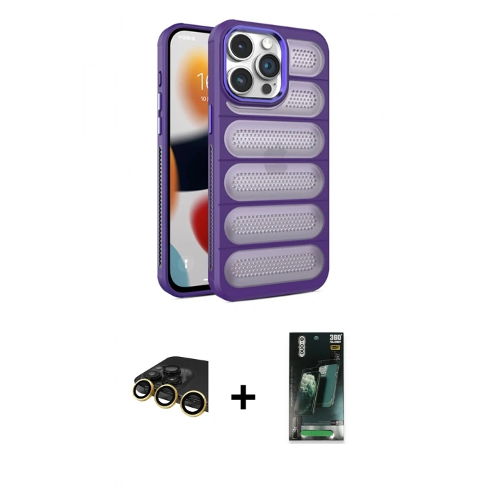 MARSİLYAN™- iPhone 14 Pro Kılıf Yadigar Doku Özel Seri - Siyah 360 Mat Full Body Arka Koruyucu + Raze Metal Kamera Lens - GD