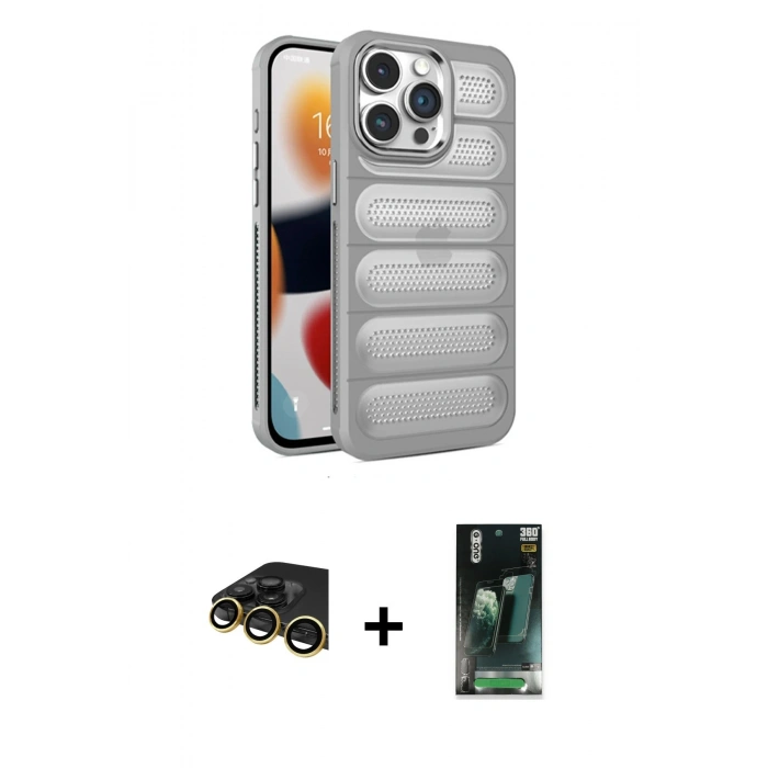 MARSİLYAN™- iPhone 14 Pro Kılıf Yadigar Doku Özel Seri - Siyah 360 Mat Full Body Arka Koruyucu + Raze Metal Kamera Lens - GD