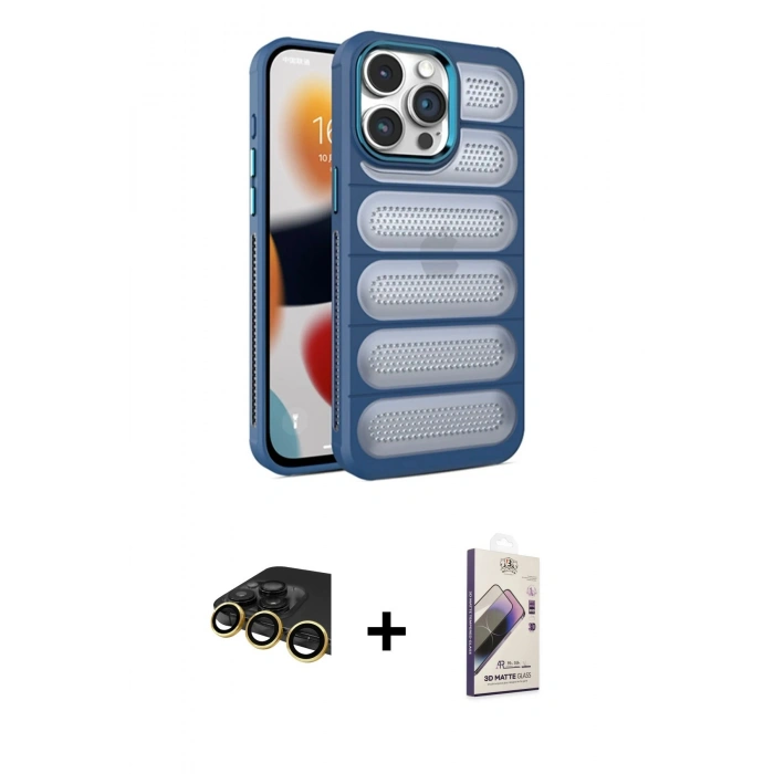 MARSİLYAN™- iPhone 14 Pro Kılıf Yadigar Doku Özel Seri - Siyah Bilvis 3D Mat Cam Ekran Koruyucu + Raze Metal Kamera Lens - GD