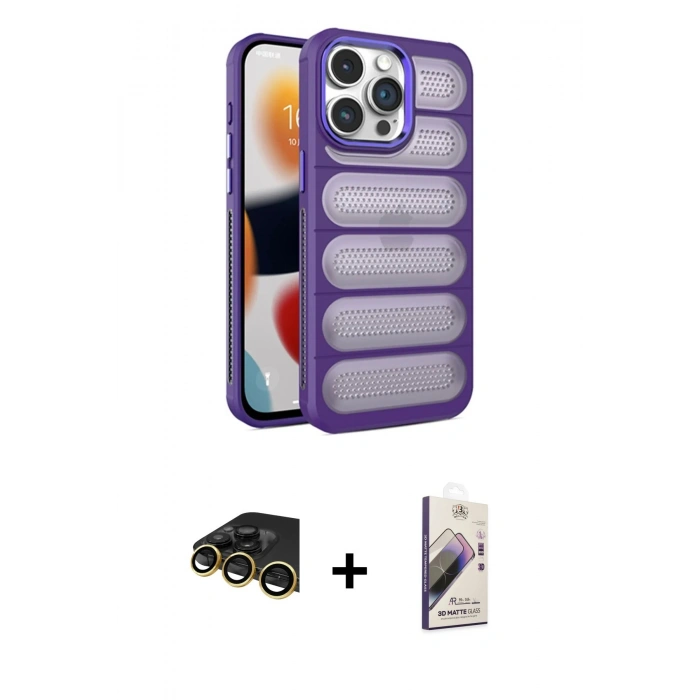 MARSİLYAN™- iPhone 14 Pro Kılıf Yadigar Doku Özel Seri - Siyah Bilvis 3D Mat Cam Ekran Koruyucu + Raze Metal Kamera Lens - GD